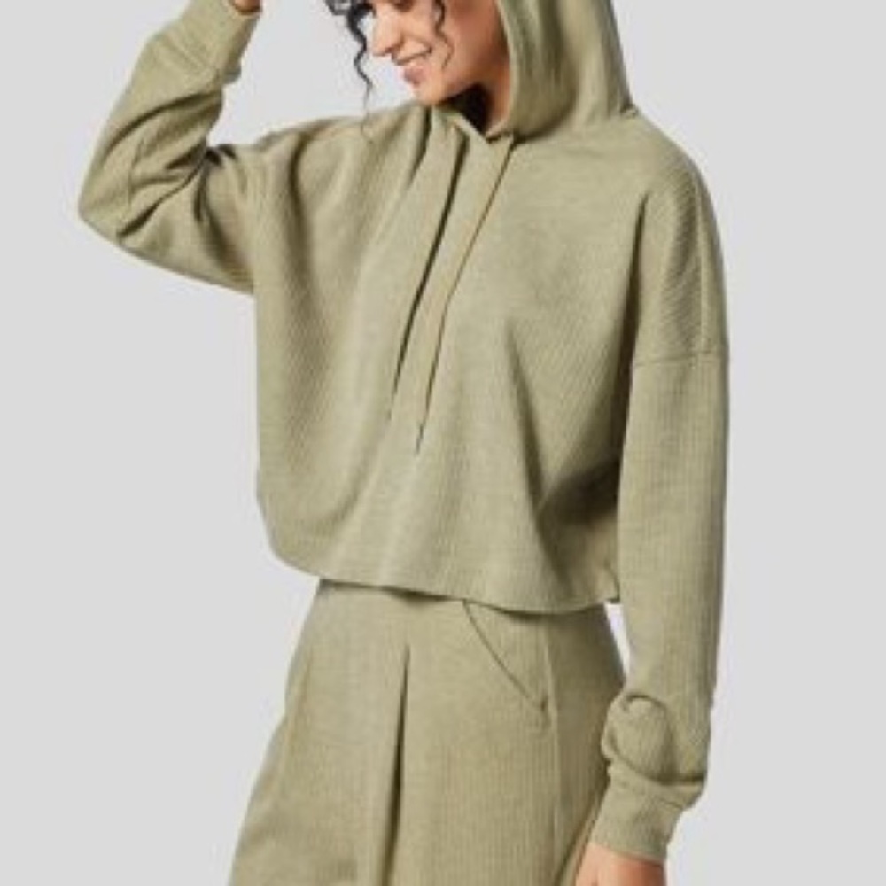 HALARA NWOT SIZE M Women's grey Green Hoodie Top Ribbed Solid Casual Cozy
